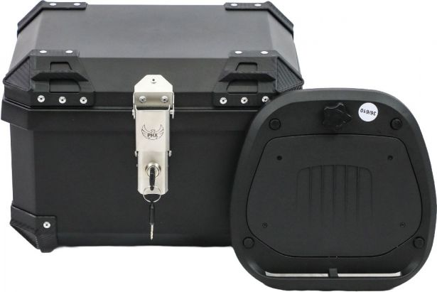 Tail Storage Box - 36L Black Motorcycle & Scooter Trunk, PHX Gen2, Quick Release, Dual Backrest, Corner Reflectors
