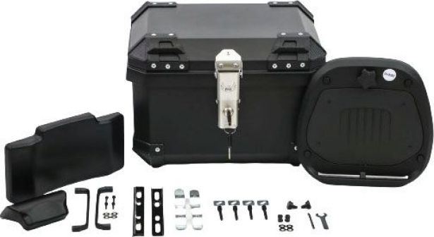 Tail Storage Box - 36L Black Motorcycle & Scooter Trunk, PHX Gen2, Quick Release, Dual Backrest, Corner Reflectors