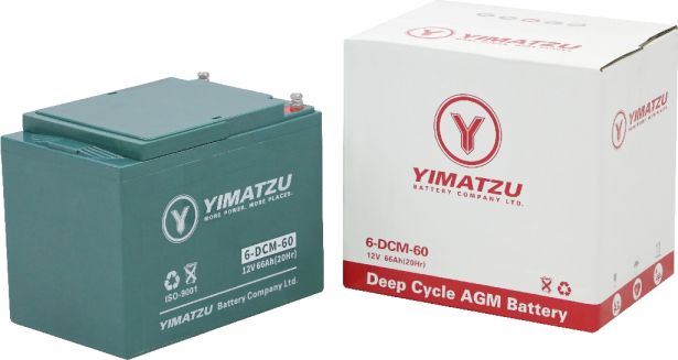Battery - EV12600 / 6-DCM-60 / 6-DZM-60 / 6-FM-60, Group 24, AGM, 12V 66Ah, Yimatzu, Threaded Terminals