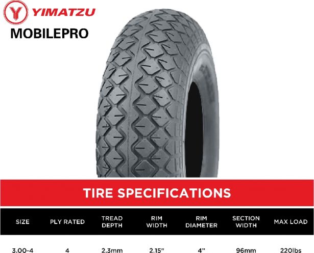 Tire - Yimatzu MobilePro, 3.00-4, 4 Ply, Tubed