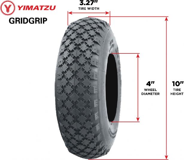 Tire - Yimatzu GridGrip, 3.00-4, 4 Ply, Tubed