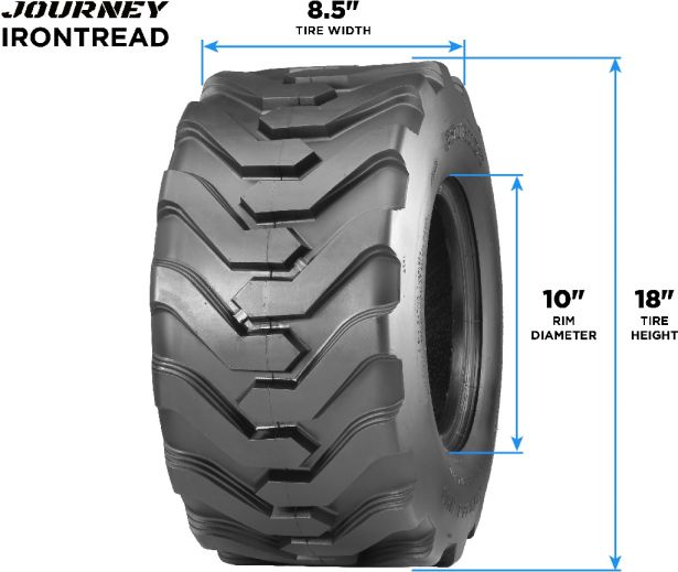 Tire - Journey IronTread Industrial, 18x8.50-10, 8 Ply, Tubeless