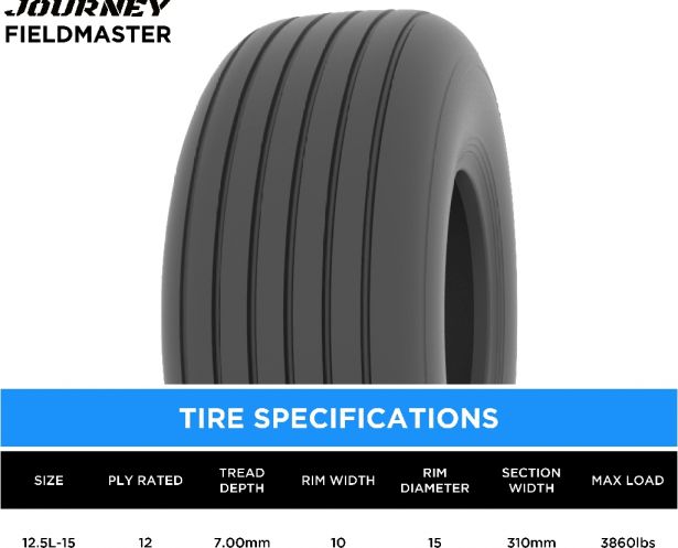 Tire - Journey FieldMaster Agricultural, 12.5L-15, 12 Ply, Tubeless