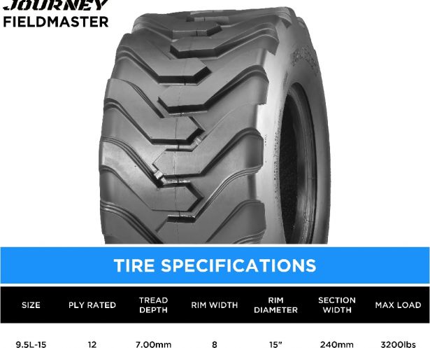 Tire - Journey FieldMaster Agricultural, 9.5L-15, 12 Ply, Tubeless