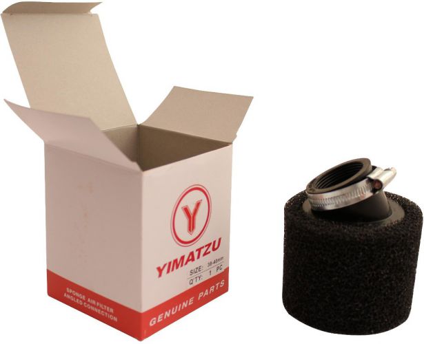 Air Filter - 38mm, Sponge, Angled, Yimatzu Brand, Black