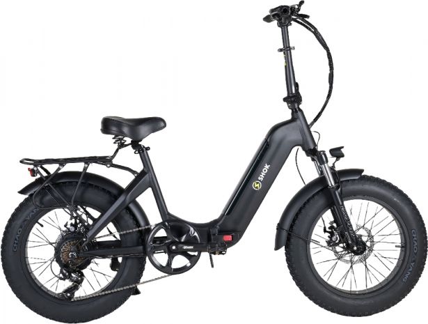 SHOK Pulsar 2.0 - Black, Folding Fat Tire Step Through Ebike, 48V, 500W, 10.4Ah, 500Wh