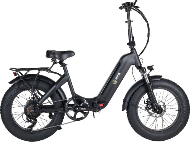 SHOK Pulsar 2.0 - Black, Folding Fat Tire Step Through Ebike, 48V, 500W, 14Ah Samsung, 672Wh