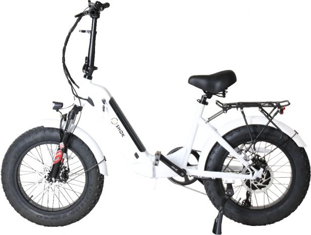 SHOK Pulsar 2.0 - White, Folding Fat Tire Step Through Ebike, 48V, 500W, 10.4Ah, 500Wh