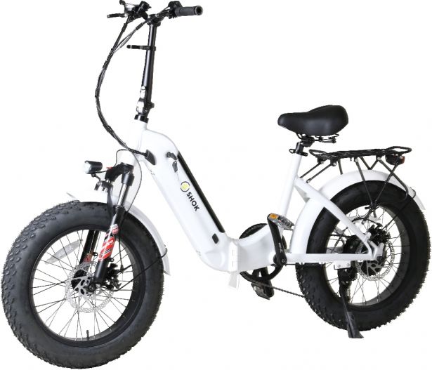 SHOK Quasar - White, Folding Fat Tire Step Through Ebike, 48V, 500W, 10.4Ah, 500Wh