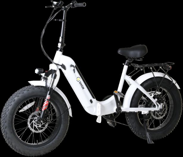 SHOK Pulsar 2.0 - White, Folding Fat Tire Step Through Ebike, 48V, 500W, 14Ah, 500Wh
