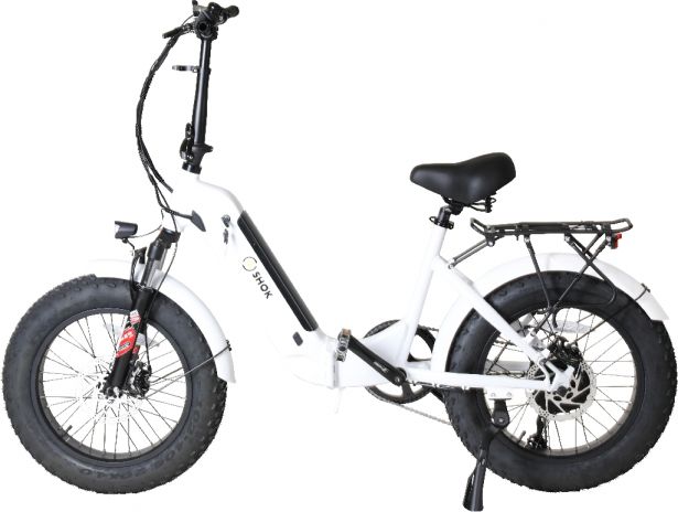 SHOK Quasar - White, Folding Fat Tire Step Through Ebike, 48V, 500W, 14Ah, 500Wh