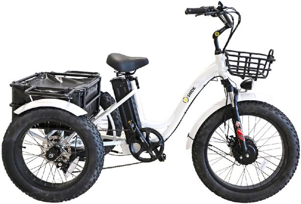 SHOK Triode - White, 3-Wheel Ebike / Trike, 48V, 500W, 13Ah 624Wh