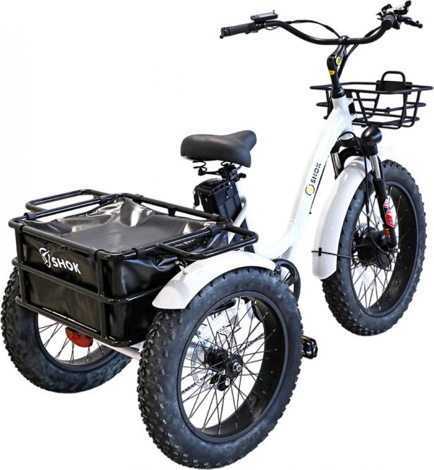 SHOK Triode - White, 3-Wheel Ebike / Trike, 48V, 500W, 13Ah 624Wh