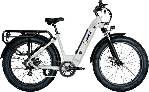 SHOK Excursion - Gloss Pearl White,  Fat Tire Step Through Ebike 48V, 500W, 10.4Ah, 500Wh
