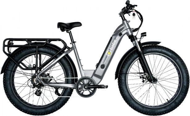 SHOK Excursion - Quicksilver (50% Matte),  Fat Tire Step Through Ebike 48V, 500W, 10.4Ah, 500Wh