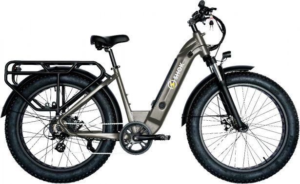 SHOK Excursion - Charcoal (80% Matte), Fat Tire Step Through Ebike 48V, 500W, 10.4Ah, 500Wh