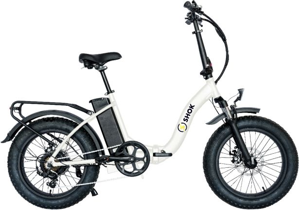 SHOK Pulsar - Gloss Pearl White, Folding Fat Tire Step Through Ebike 48V, 500W, 10.4Ah, 500Wh