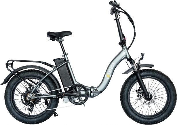 SHOK Pulsar - Quicksilver (50% Matte), Folding Fat Tire Step Through Ebike 48V, 500W, 10.4Ah, 500Wh