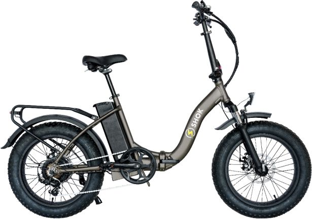 SHOK Pulsar - Charcoal (80% Matte), Folding Fat Tire Step Through Ebike 48V, 500W, 10.4Ah, 500Wh