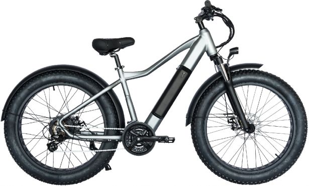 SHOK Atomik - Quicksilver (50% Matte), Fat Tire Mountain Ebike 48V, 500W, 10.4Ah, 500Wh