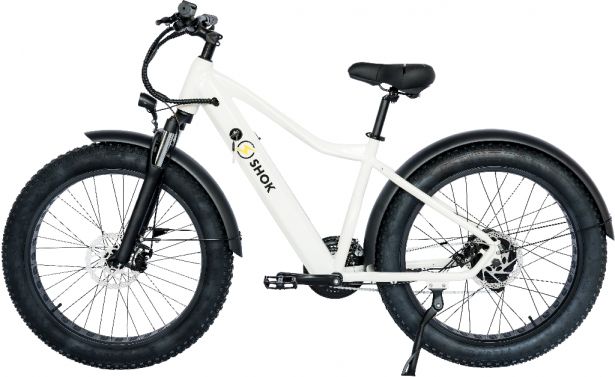 SHOK Atomik - Gloss Pearl White, Fat Tire Mountain Ebike 48V, 500W, 10.4Ah, 500Wh