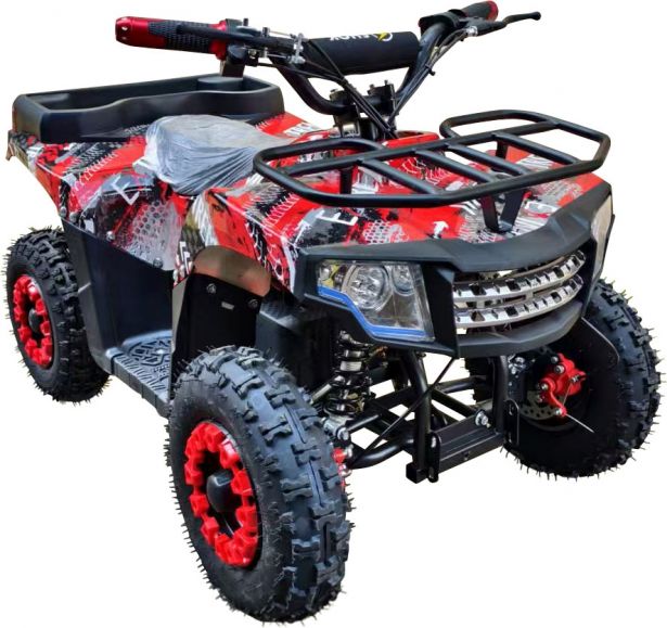 SHOK Quest - Extreme Edge Red Full-Body Wrap, Kids Utility E-ATV, 48V, 1200W, 12Ah
