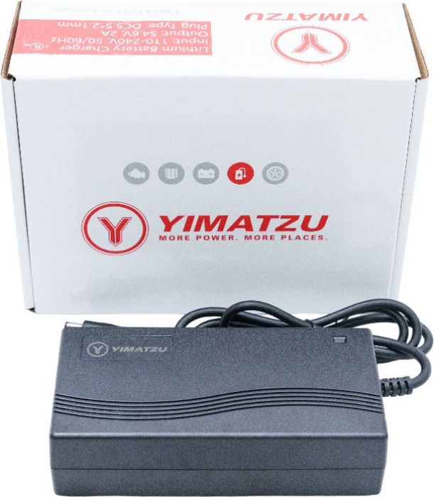 Charger - 48V, 2A, DC 2.1mm Plug, 5.5*2.1 (5.5mm x 2.1mm) Connector & Wall Plug, Lithium, UL / CUL, Yimatzu