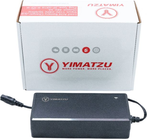 Charger - 48V, 2A, C13 Plug with Universal T-Prong, Reverse Polarity, Lead Acid, Yimatzu