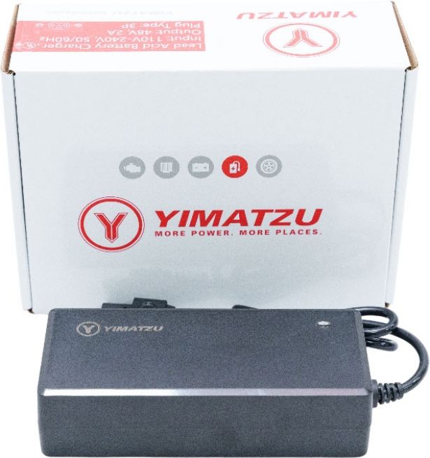 Charger - 48V, 2A, C13 Plug with Universal T-Prong, Lead Acid, Yimatzu