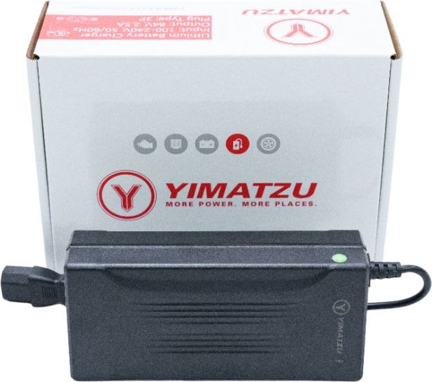 Charger - 72V, 2.5A, C13 Plug with Universal T-Prong, Lithium, Yimatzu