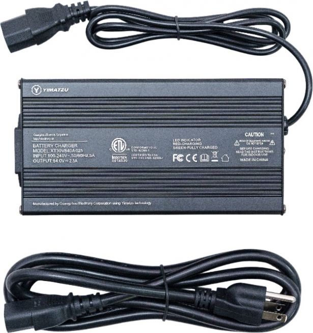 Charger - 84V, 2.5A, C13 Plug with Universal T-Prong, Yimatzu
