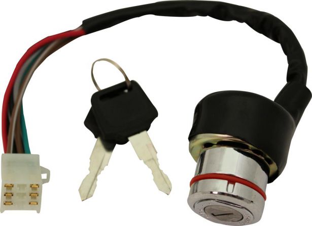 Ignition Key Switch - 6 pin (9 slot) Female, Metal