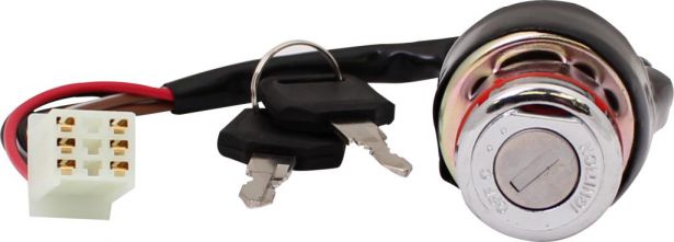 Ignition Key Switch - 6 pin (9 slot) Female, Metal